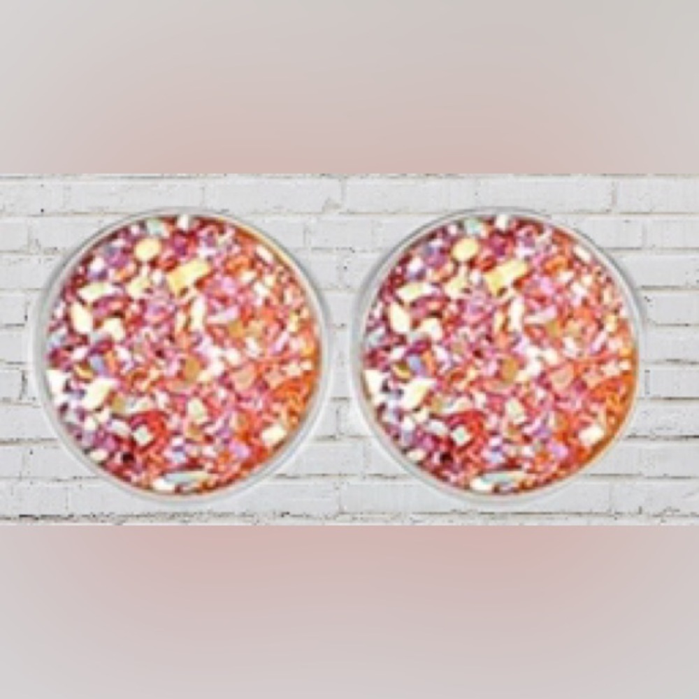 Pink Stud Stainless Steel Druzy Studs Earrings 10mm